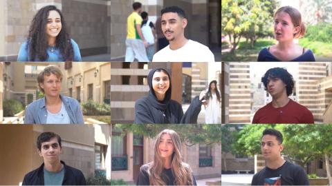A collage of smiling males and females