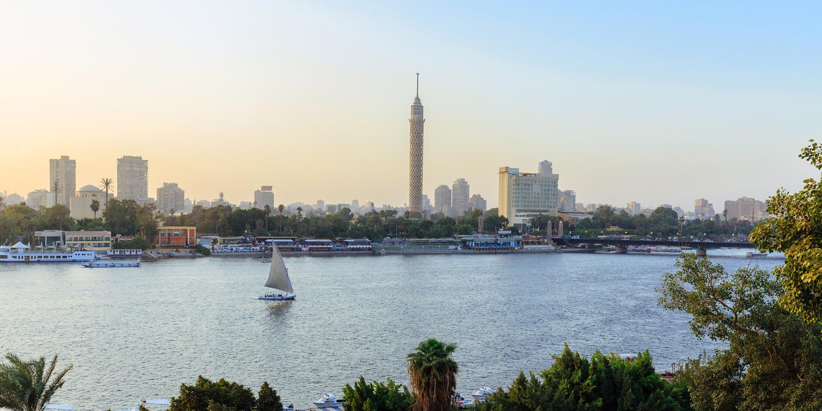 Nile River and Cairo Tower in the background.