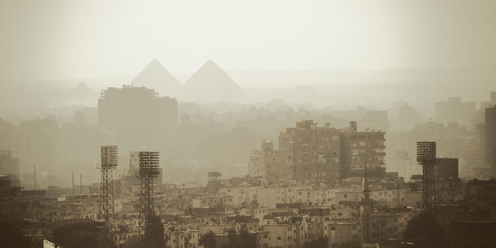 Cairo's skyline at the pyramids of Giza showing its pollution