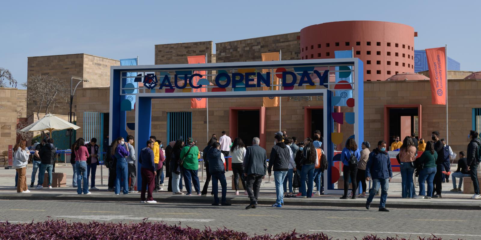 Students and parents waiting outside the gate