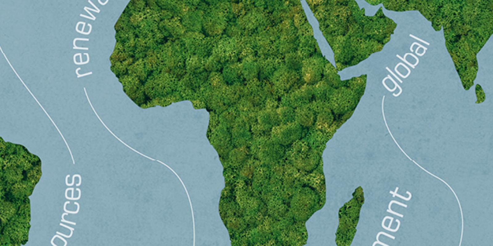 map highlighting Africa in green representing climate change