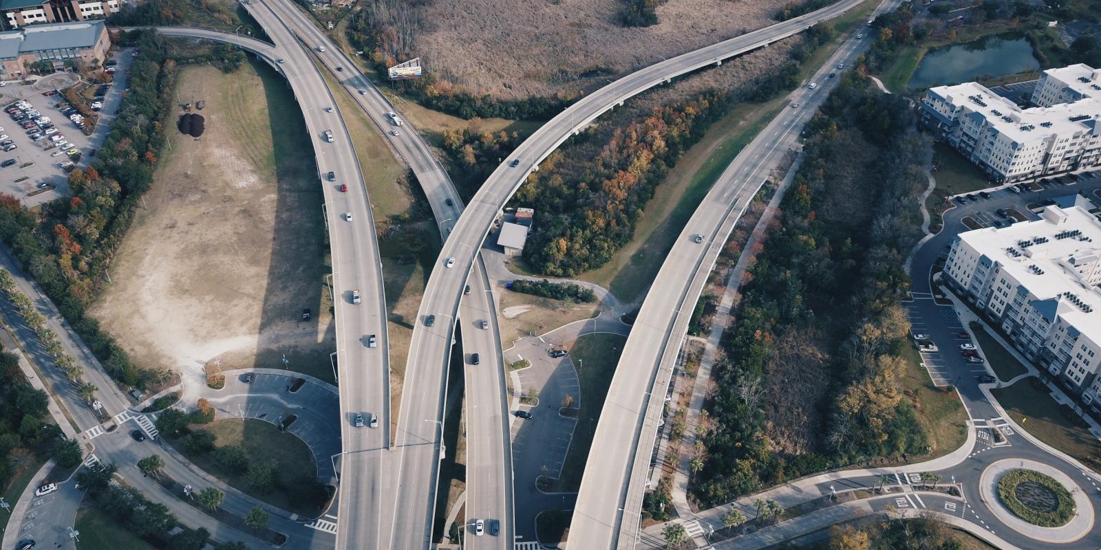 Aerial view of a freeway in the United States