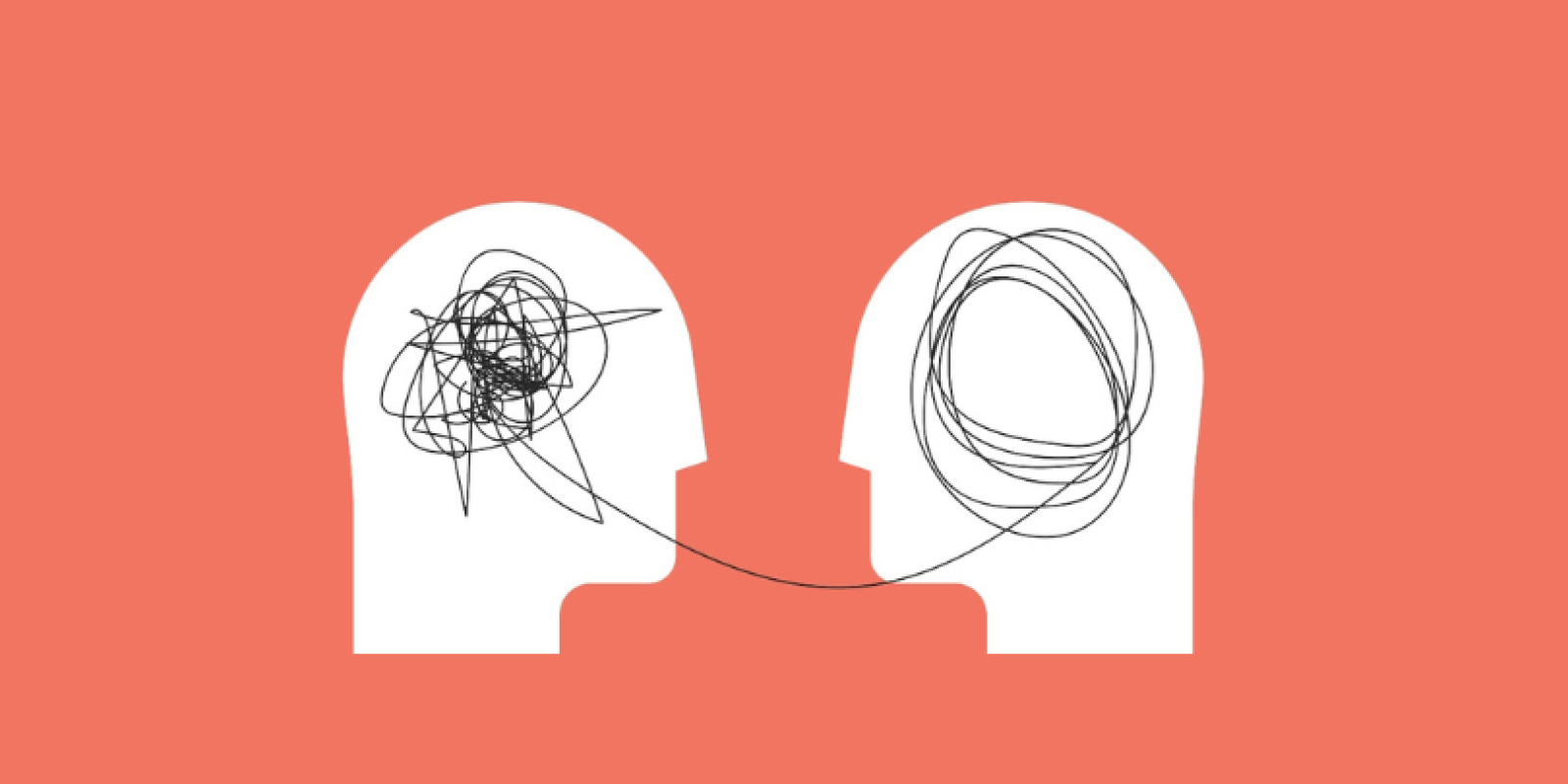 illustration showing two minds, one tangled and one untangled