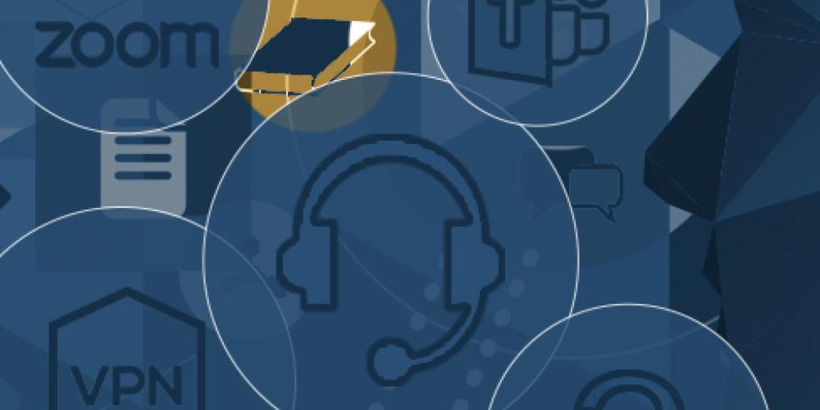 Blue background with technical icons