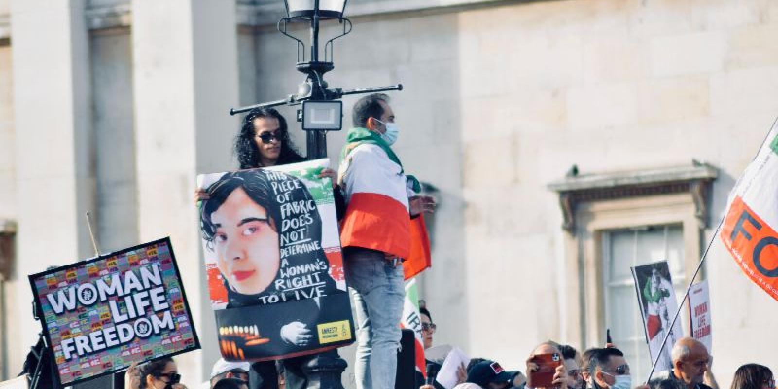 Protests in London's Trafalgar Square this October in support of equality, women and human rights in Iran.