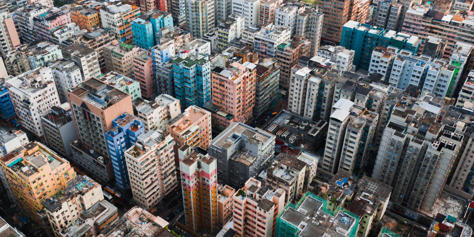 Aerial view of a densely populated area of Hong Kong