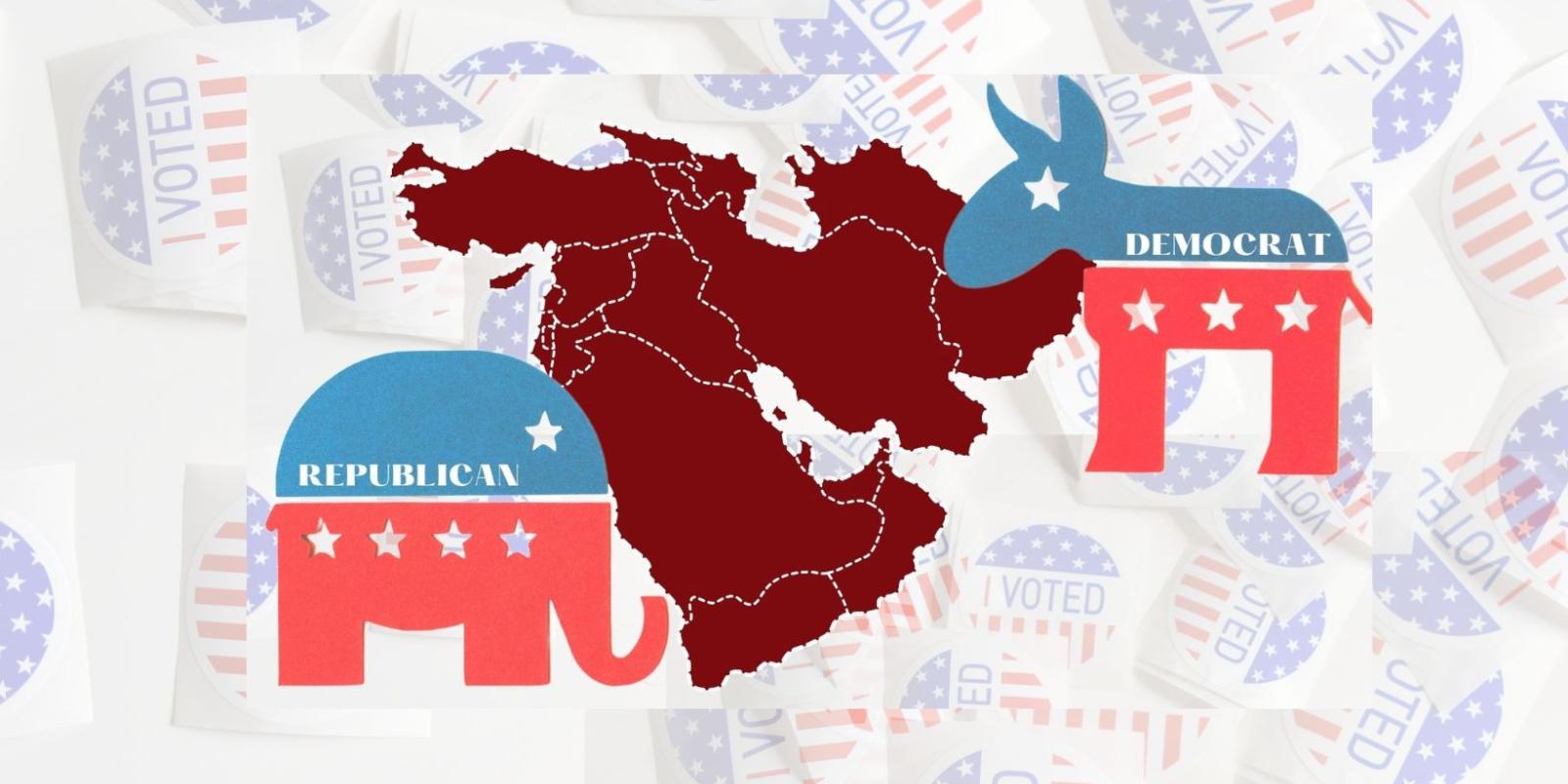 Map of Middle East with Republican and Democrat symbols
