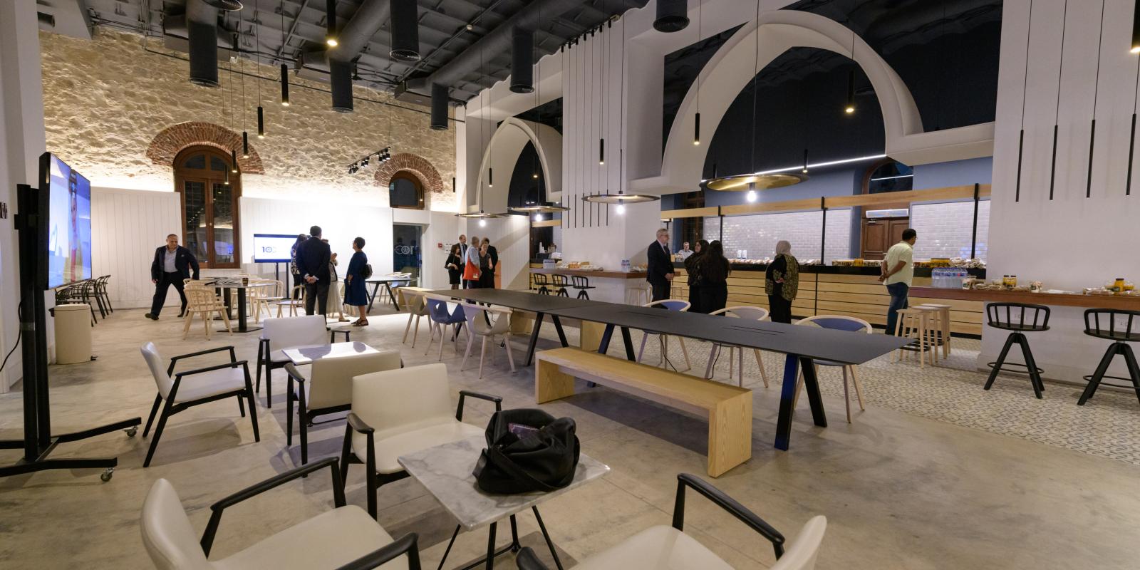 Cafeteria with benches and tables