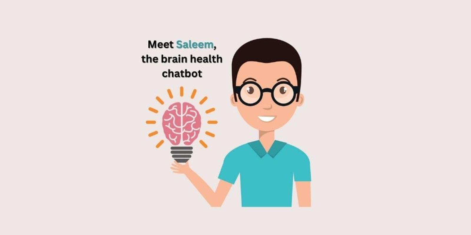 A photo of the chatbot's profile picture with the test "Meet Salem, the brain health chatbot"