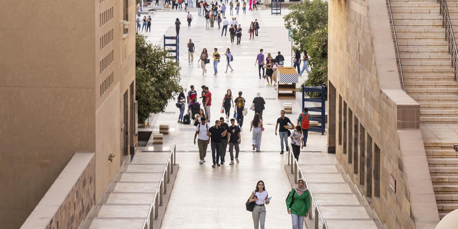 Students walking on campus