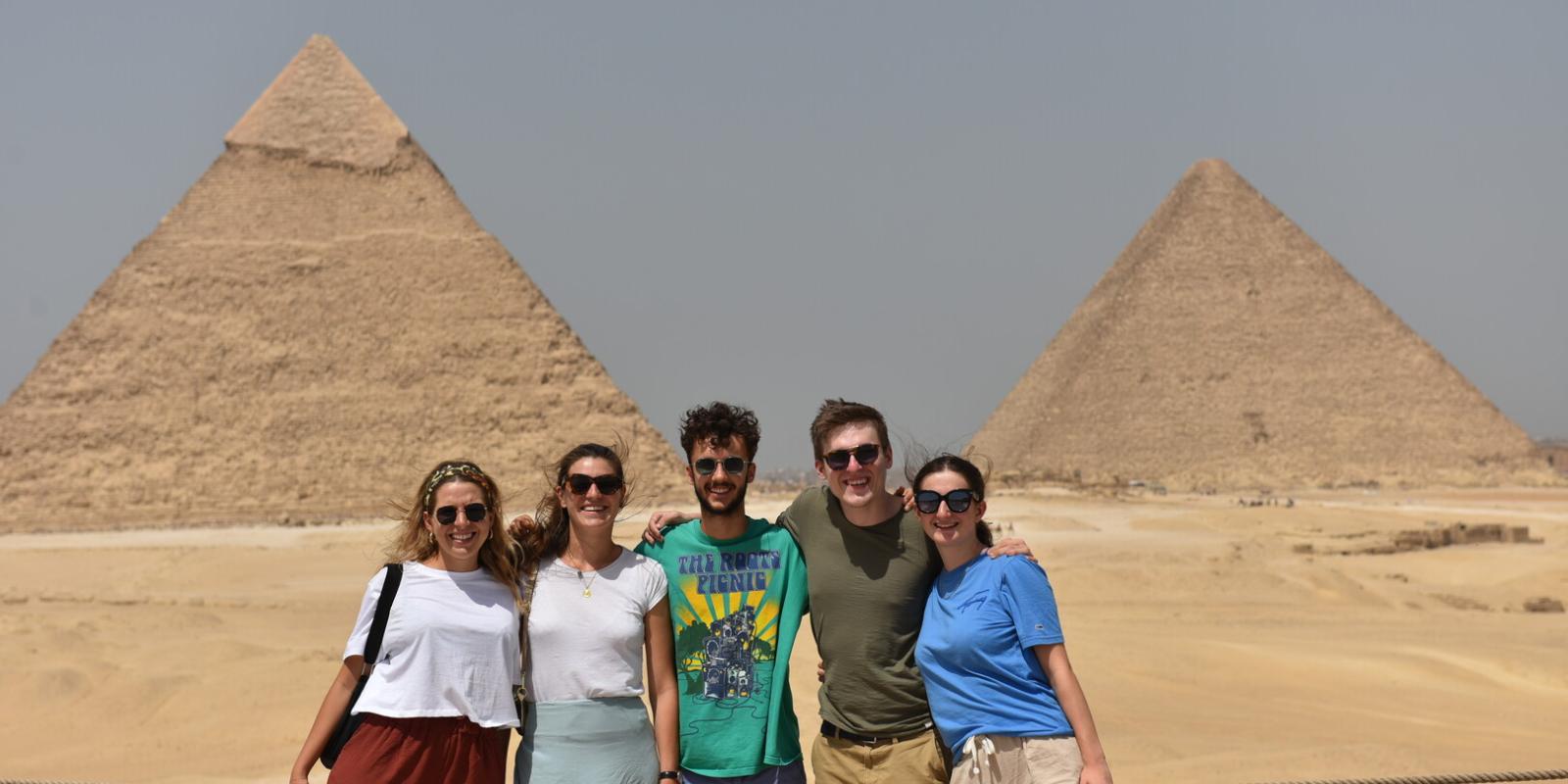 A group of boys and girls at the pyramids