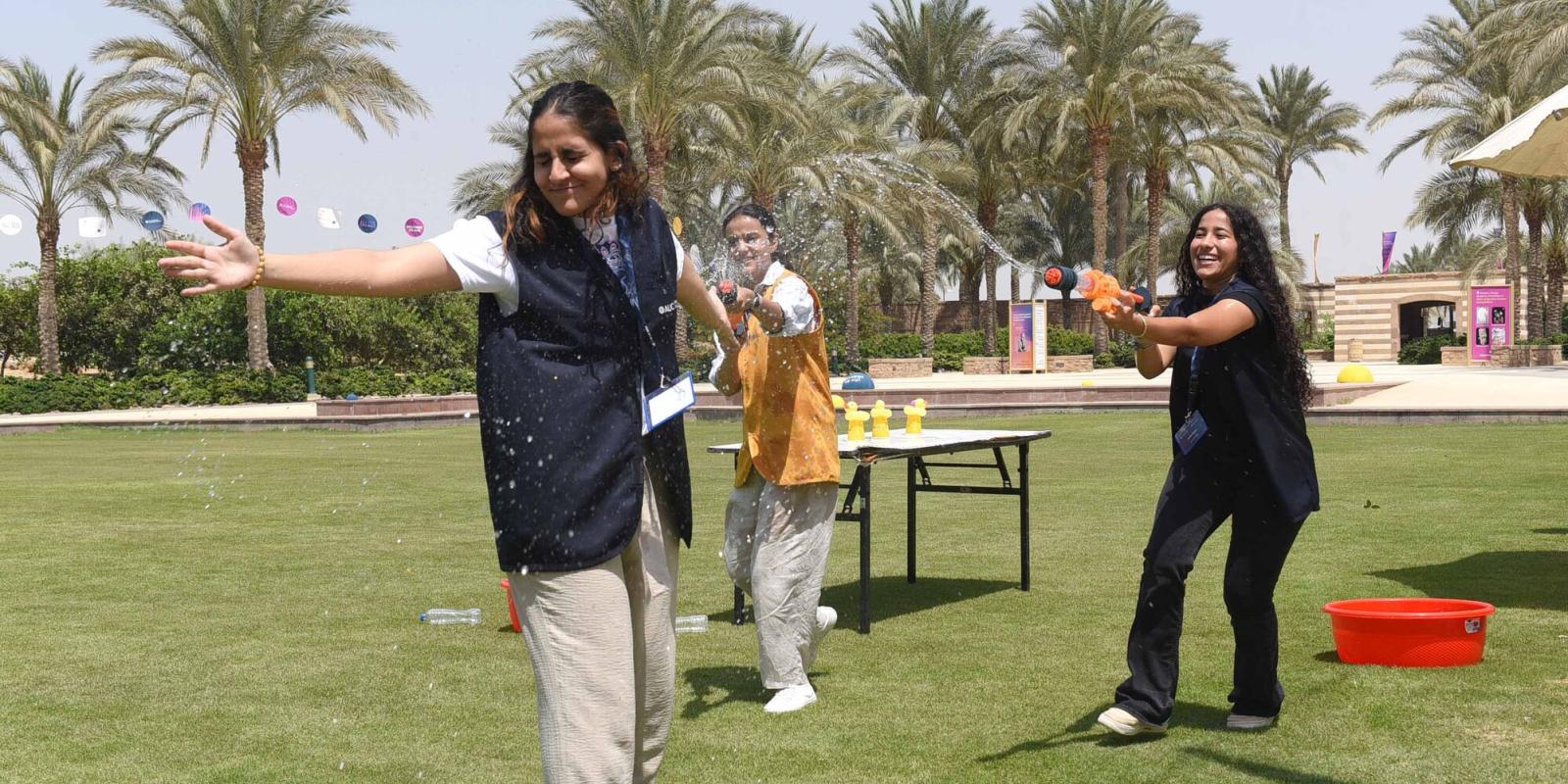 Students in garden playing games