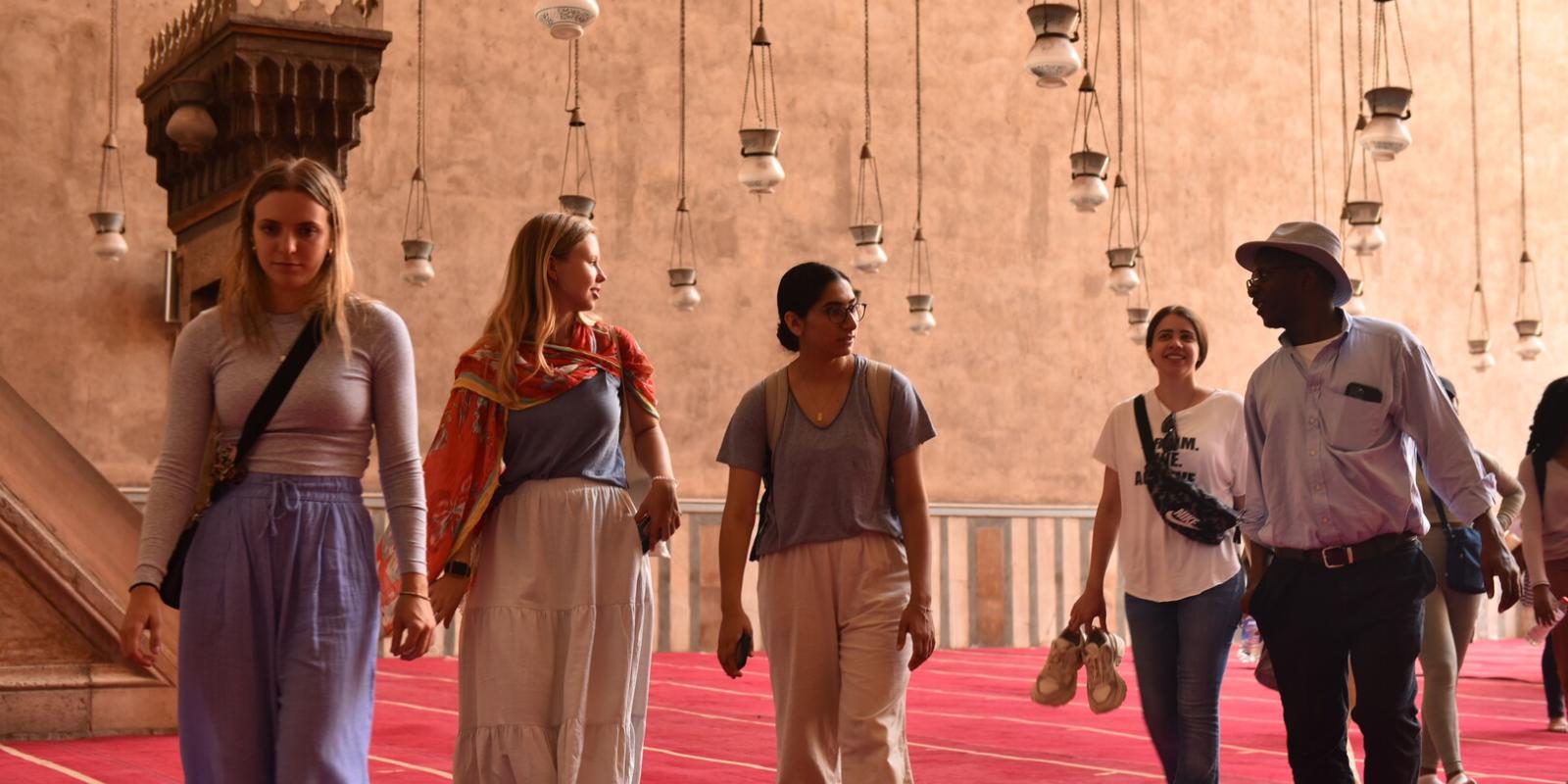 A group of international students touring a mosque in Cairo