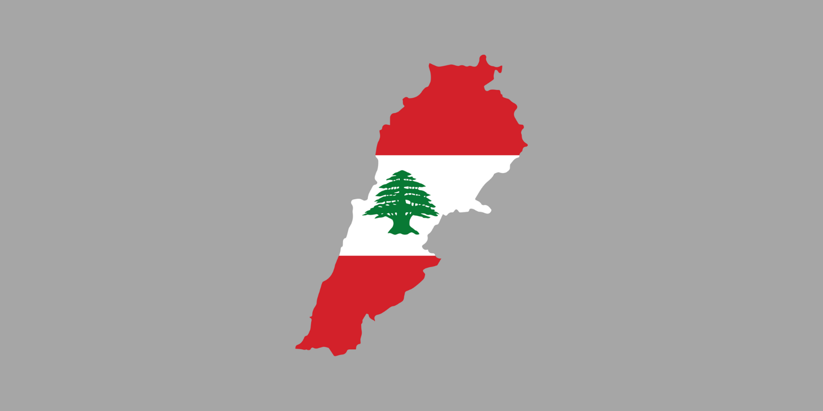 Lebanese flag overlayed on the silhouette of a map of Lebanon