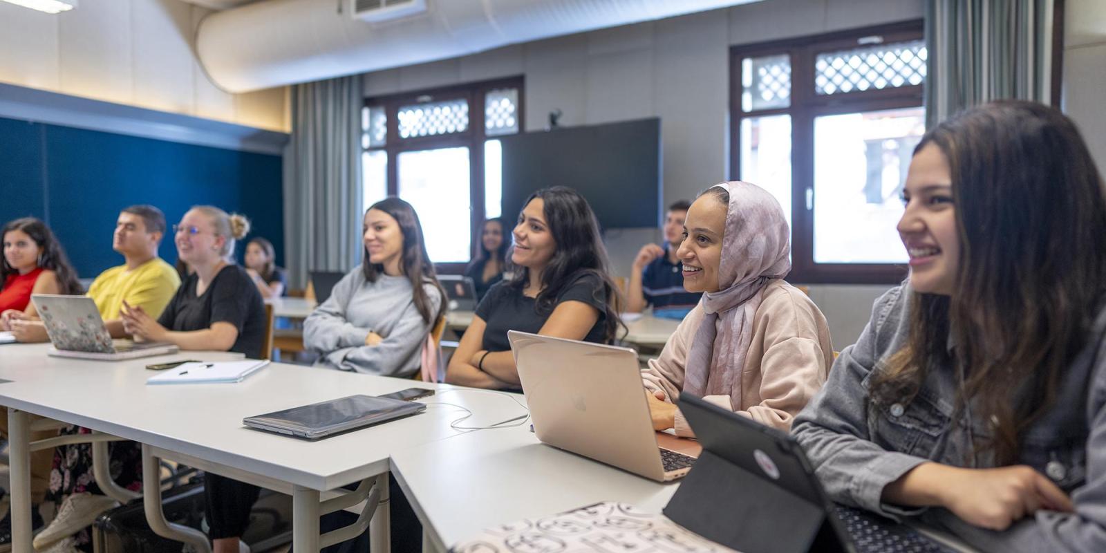 Female students in class