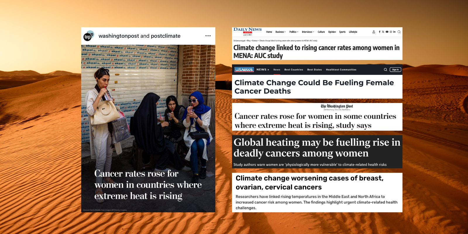 Collage of headlines from various large international news outlets regarding the women's cancer research study.