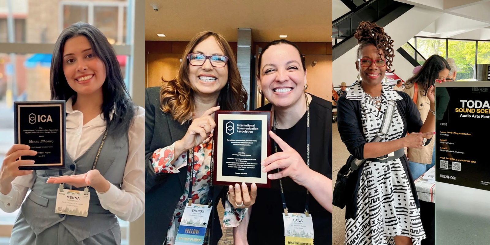 Awardees are pictured with their awards in a 3-part collage