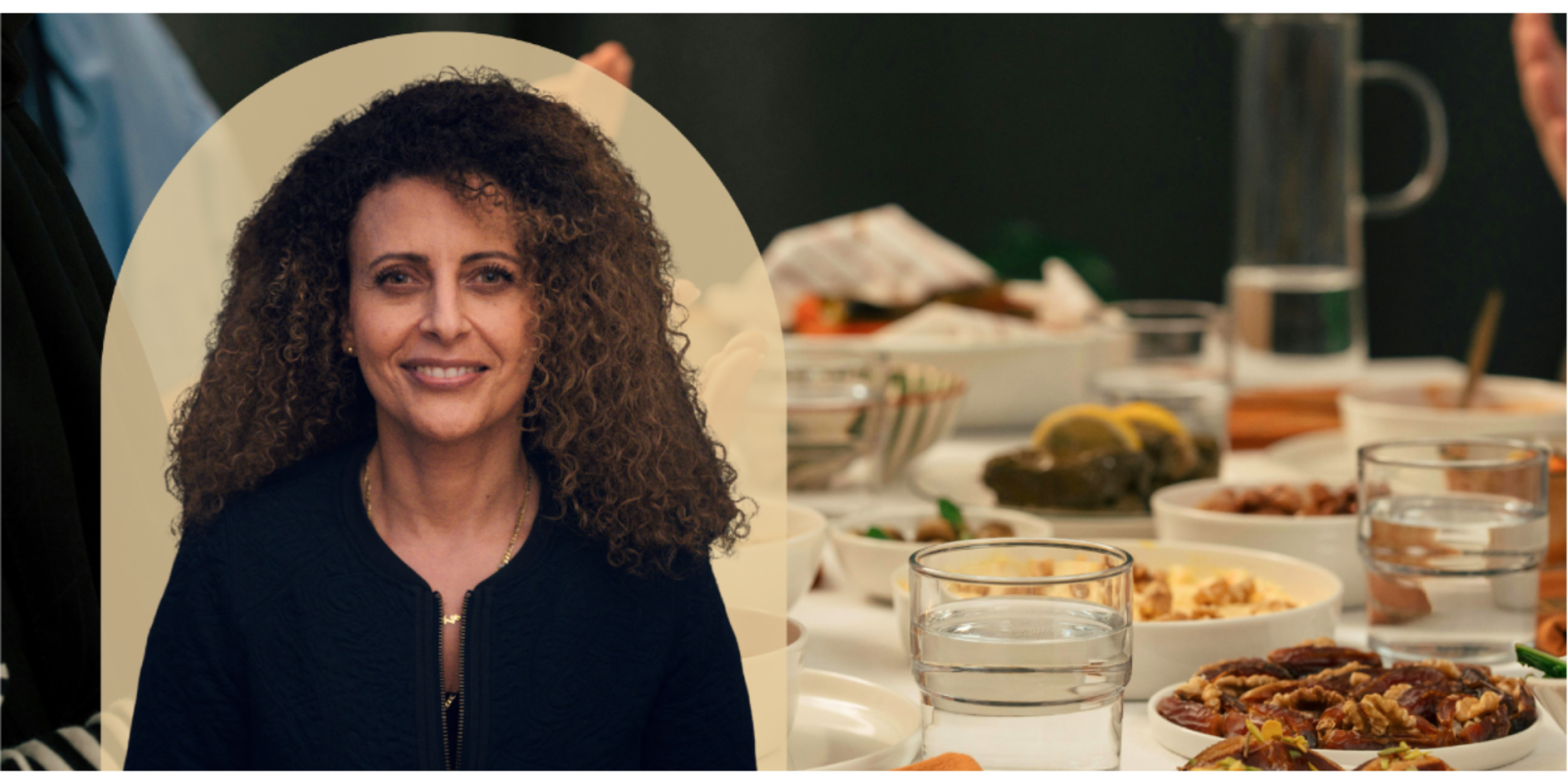 An image of Fayrouz Sakr-Ashour superimposed on a set table