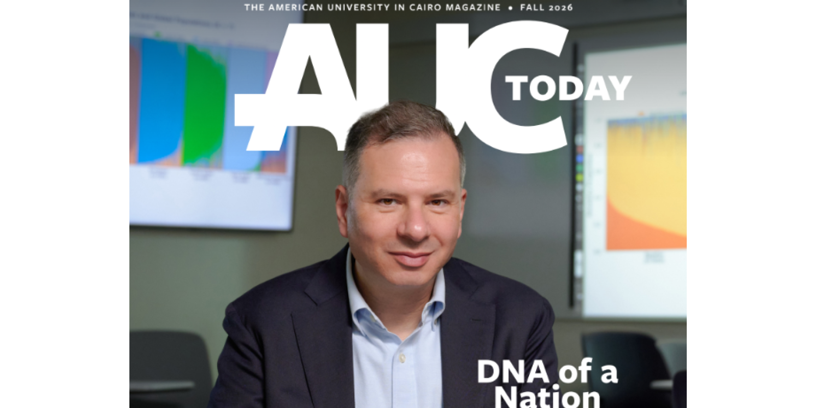 A man is smiling. Text AUC Today. DNA of a Nation