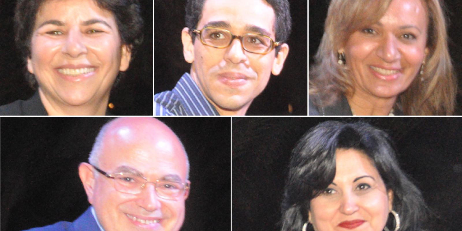Alumni Abdou, Rafea, Esawi (top row), Abdelnasser and Bakr (bottom row) were honored by AUC for their exceptional professional contributions
