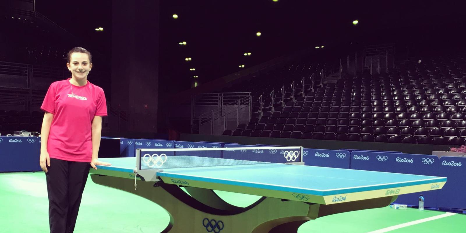 Dina Meshref at an Olympics table tennis arena 