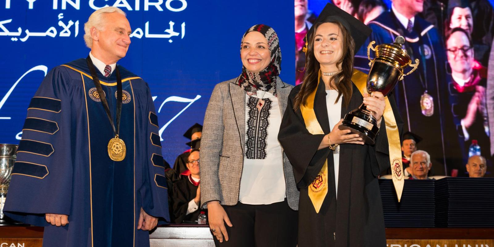 Dina Meshref was awarded the Omar Mohsen Athletic Achievement Cup at this year's undergraduate commencement ceremony for her impressive athletic achievements as a student