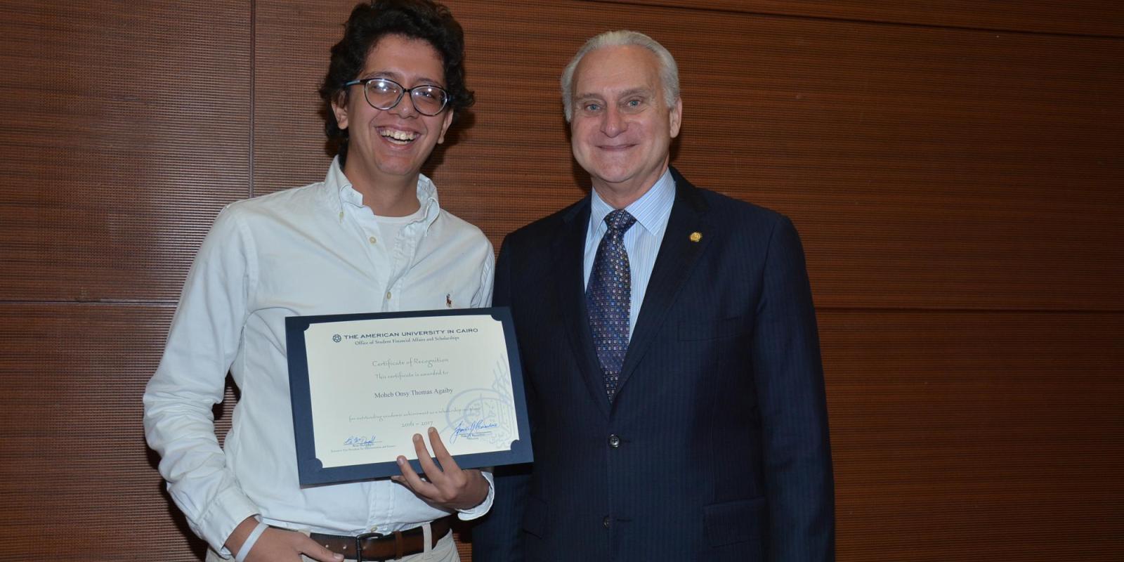 Distinguished scholarship recipients with President Francis J. Ricciardone