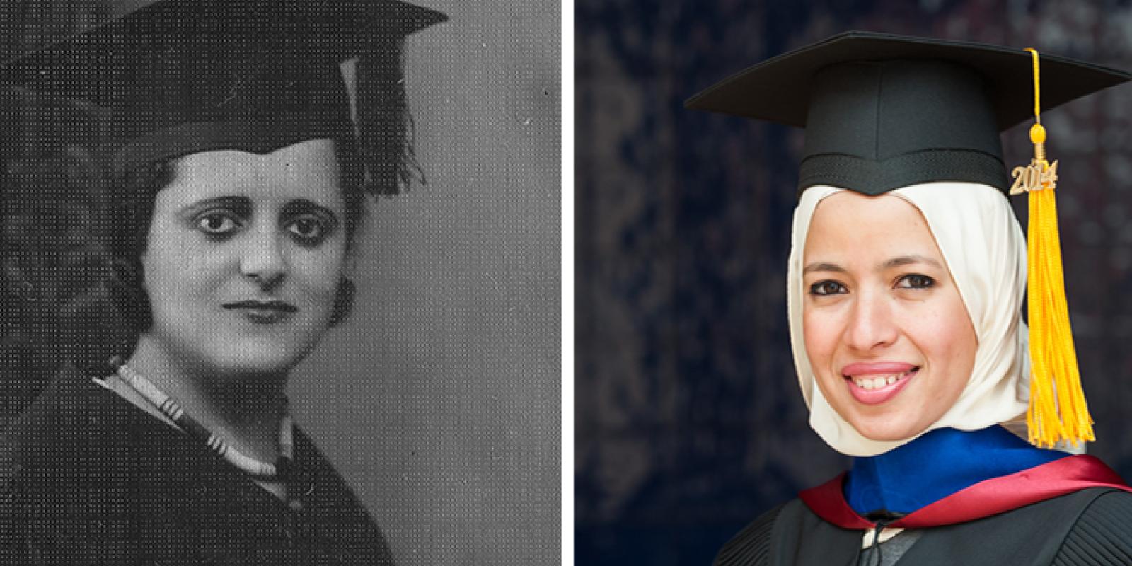 Eva Habib El Masri '31 was the first female student admitted to AUC, and Yosra El Maghraby '04, '08, '14 is the first PhD student to graduate from AUC