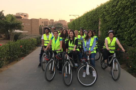 Urban Design students exploring the campus on bikes