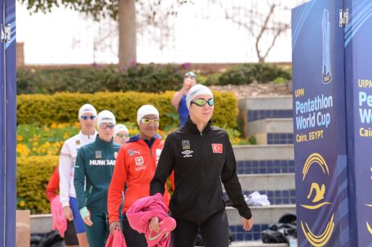 Swimmers lining up for the race