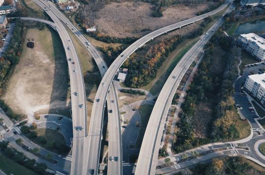Aerial view of a freeway in the United States