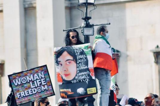 Protests in London's Trafalgar Square this October in support of equality, women and human rights in Iran.