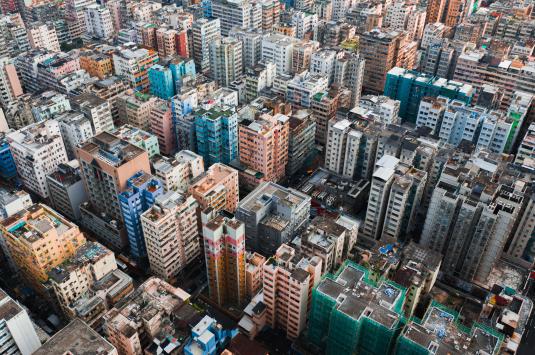 Aerial view of a densely populated area of Hong Kong