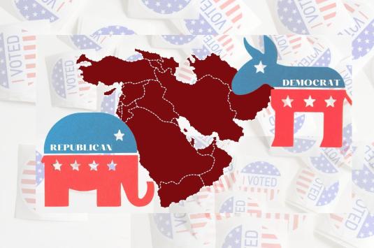 Map of Middle East with Republican and Democrat symbols