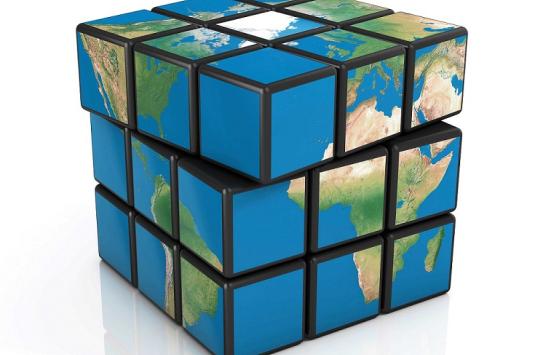 Rubik's cube with map of the world