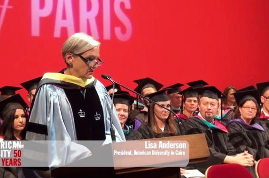auc_president.jpg President Lisa Anderson was awarded an honorary degree by AUP for her contributions and accomplishments leading AUC through its past years.