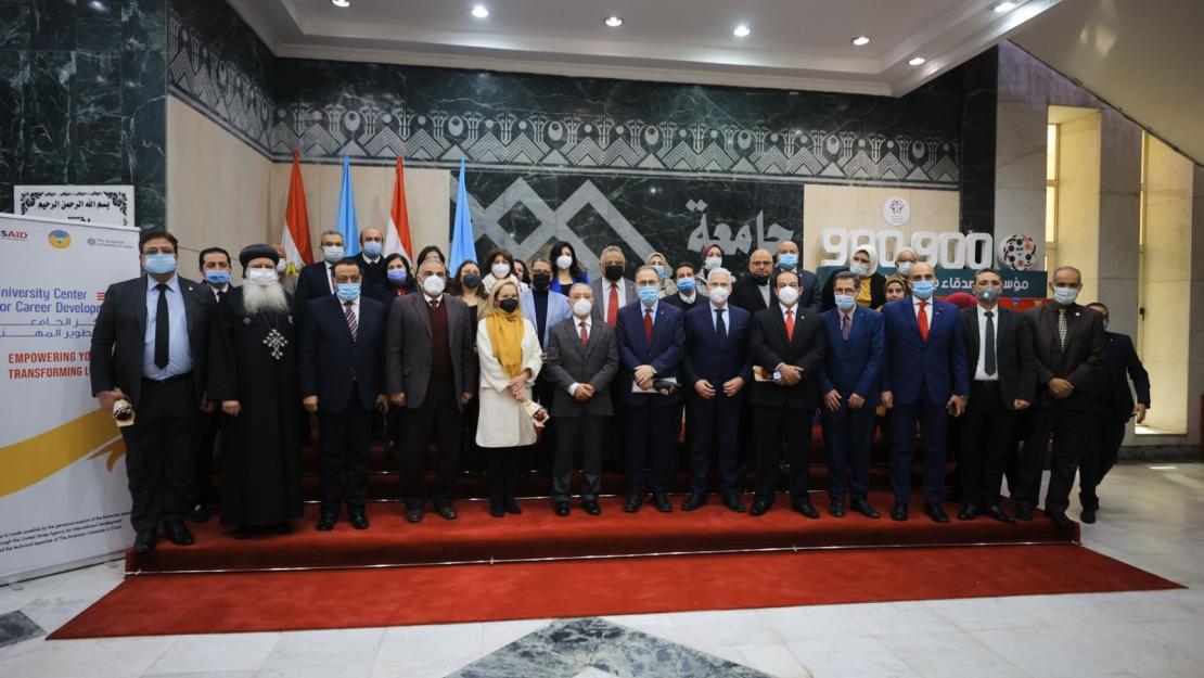 People having a group photo at the event