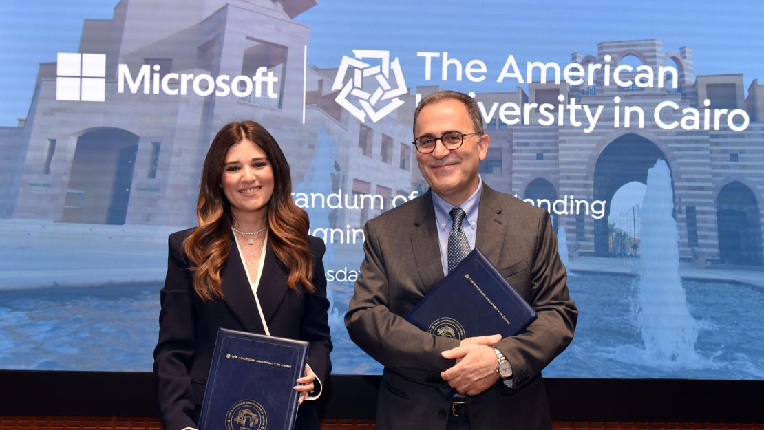 Microsoft Egypt Country Manager Mirna Arif and AUC President Ahmad Dallal