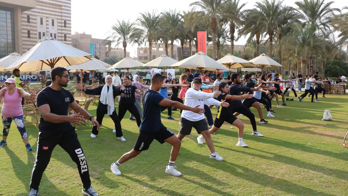 Students playing yoga