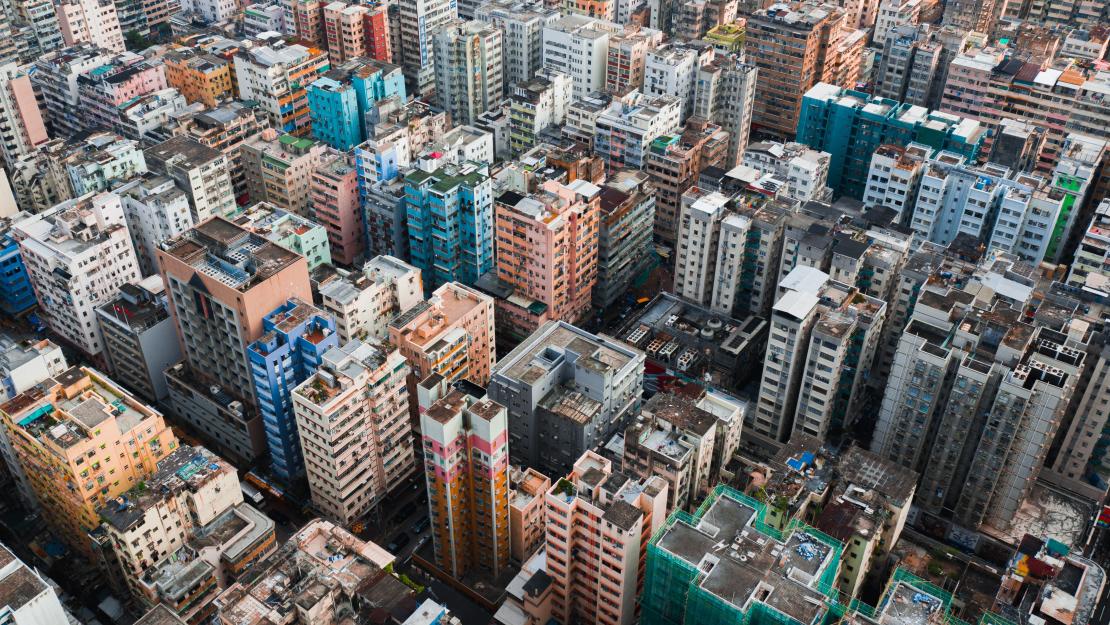 Aerial view of a densely populated area of Hong Kong