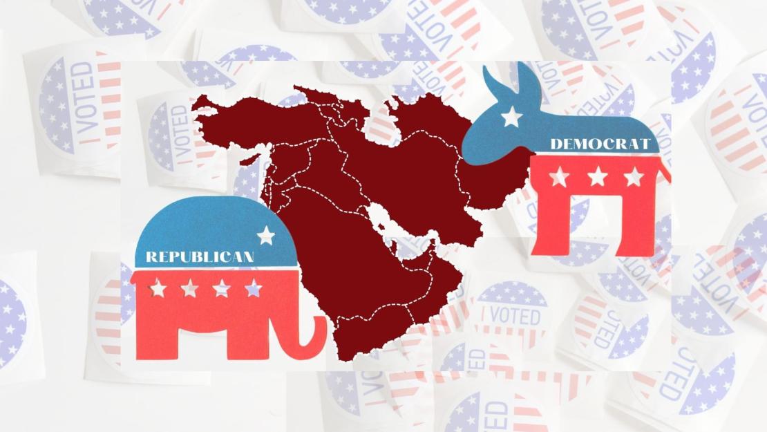 Map of Middle East with Republican and Democrat symbols