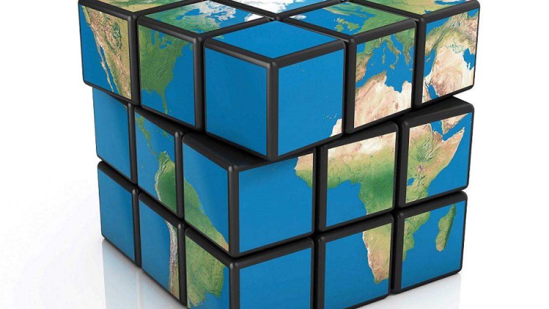 Rubik's cube with map of the world