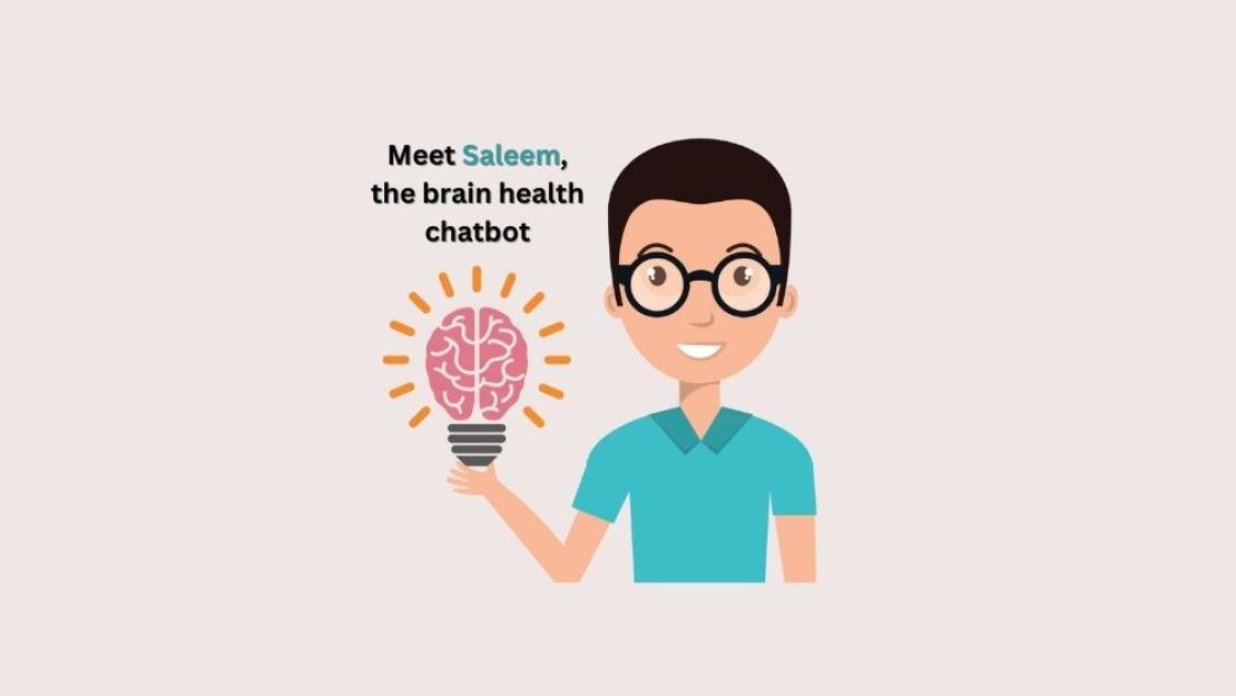 A photo of the chatbot's profile picture with the test "Meet Salem, the brain health chatbot"