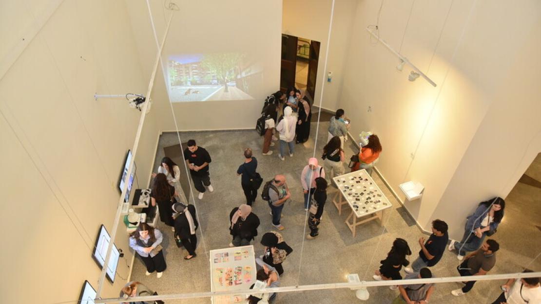 aerial view of AUC's graphic design senior exhibition