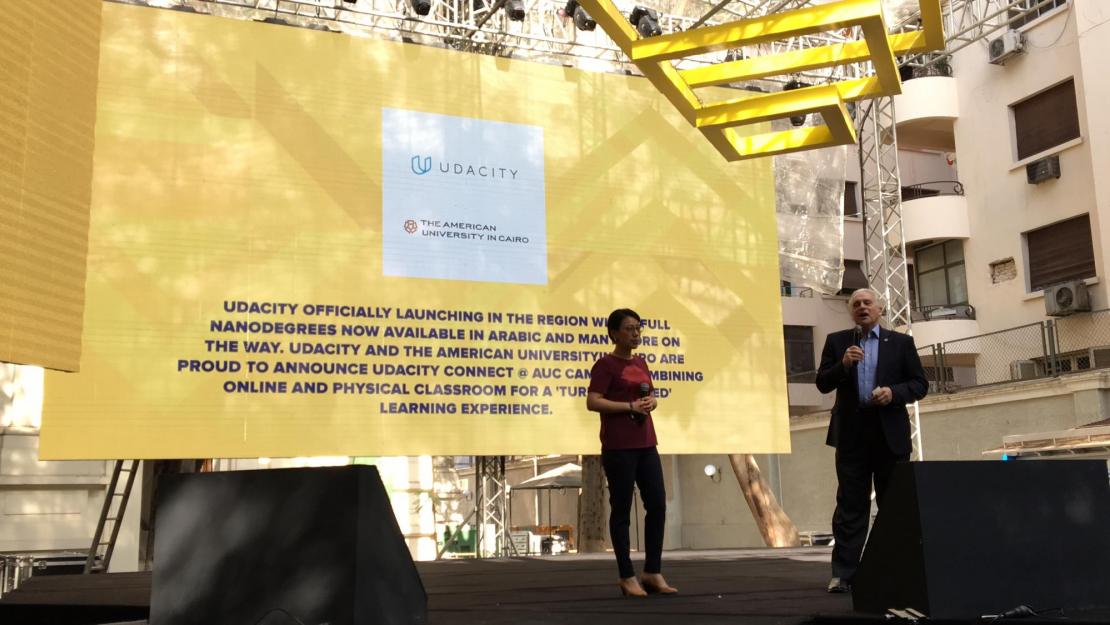 President Ricciardone and Udacity COO Clarissa Shen announce the partnership