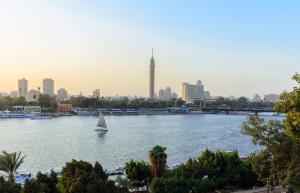 Nile River and Cairo Tower in the background.