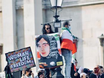 Protests in London's Trafalgar Square this&nbsp;October in&nbsp;support of equality, women and human rights in Iran.