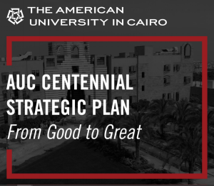 Book cover written on it AUC Centennial Strategic Plan