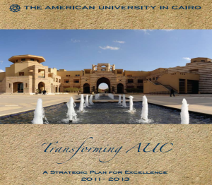 Book cover with auc campus and water fountain on it