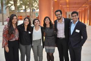 group of students smiling at AUC Cairo Campus